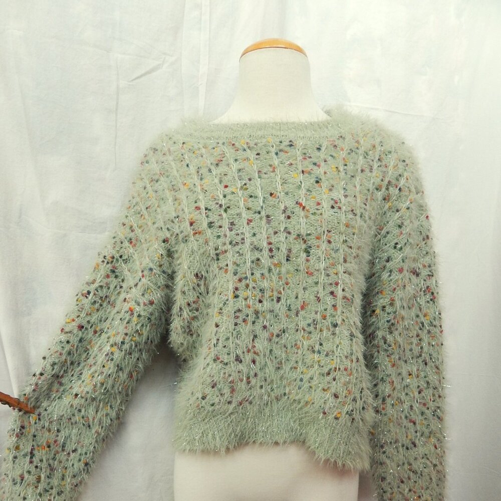 Mohair Like Sweater by L 'ayard - Size Lge.  Green with Multi Color Accents